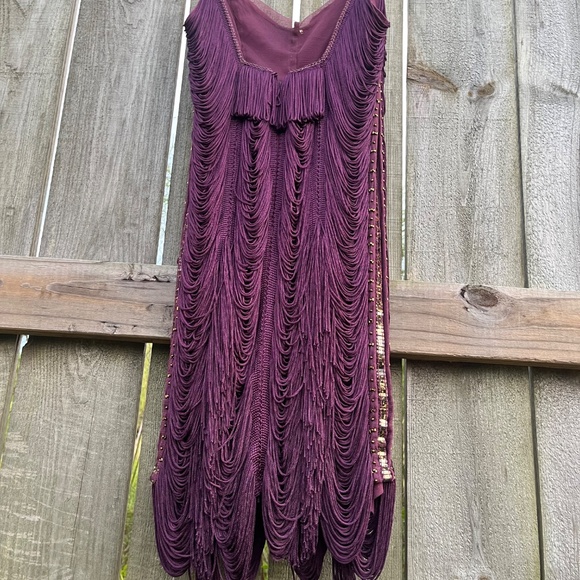 VERY RARE Free People Jagger Fringe Dress Plum Purple Beaded Sz 2 - Picture 8 of 11